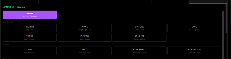 Beam preset and shape generator controls
